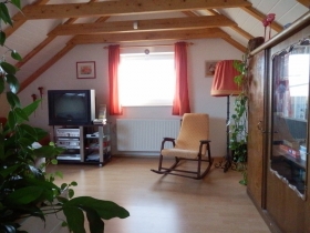 Wohnstudio mit Fernseher und Leseecke